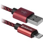 USB კაბელი DEFENDER 87807 USB 2.0 (AM) - Apple Lightning (M) 1 მ წითელი
