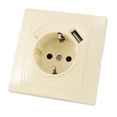 Power socket grounded + USB TDM SQ1814-0140 1 sectional ivory