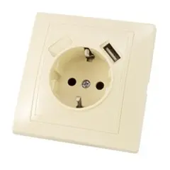 როზეტი დამიწებით + USB TDM SQ1814-0140 1 განყოფილებიანი სპილოს ძვლისფერი