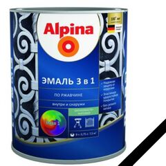 Грунт-эмаль по ржавчине 3 в 1, цвет:Alpina черный RAL 9005 0,75L