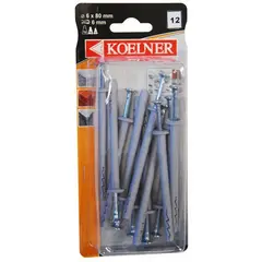 Дюбель - гвоздь 6x80 мм потайной Koelner 12 шт B-FXK-06L080  блист