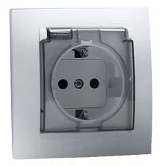 Power socket grounded, with cover Simon 1591450-026 1 sectional aluminum