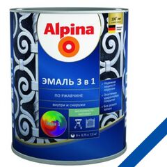Грунт-эмаль по ржавчине 3 в 1, цвет:Alpina синий RAL 5005 0,75L