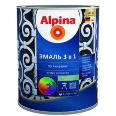 Грунт-эмаль по ржавчине 3 в 1, цвет:Alpina белый RAL 9003 0,75L