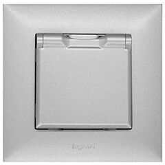 Socket LEGRAND 768218 with grounding silver with lid without frame