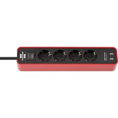 Удлинитель 4 Brennenstuhl 1,5м 2 USB выключатель красный черный