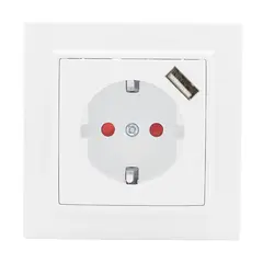 Розетка EKF 16A USB порт с заземлением белая