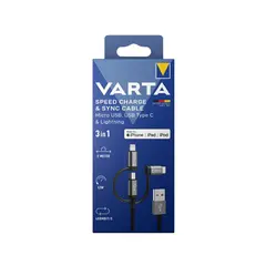 სადენი VARTA 3 in 1 USB Type A  TYPE C LIGHTNING Micro USB