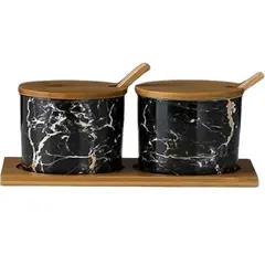 Set of ceramic jars with bamboo lid DONGFANG 500ml AL-MH-44