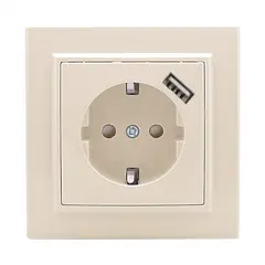 Розетка EKF 16A USB порт с заземлением бежевая