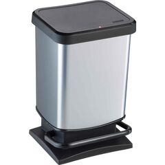 Trash can with pedal Rotho 20 L PASO black-silver