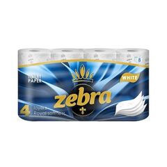 ტუალეტის ქაღალდი Zebra თეთრი 4 ფენა 8 ც