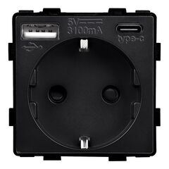 Розетка без рамки Socket Style 16A шторки USB-A C 3.1A 20W черный