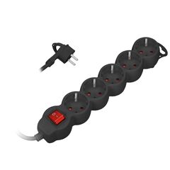 Extension cable VIRONE 5 5m 3 1.5mm² Schuko switch black