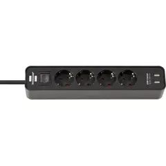 Удлинитель 4 Brennenstuhl 1,5м 2 USB выключатель черный