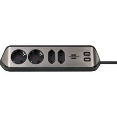 Corner extension 4 Brennenstuhl 2m 2 USB silver black