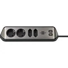 Удлинитель уголовой 4 Brennenstuhl 2м 2 USB серебро черный