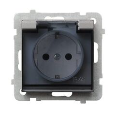 როზეტი დამიწებით და თავსახურით Ospel Sonata GPH-1RS/m/38/d 1განყოფილებიანი IP44 ვერცხლისფერი მქრქალი