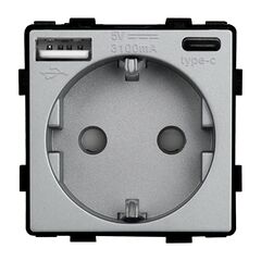Розетка без рамки Socket Style 16A шторки USB-A C 3.1A 20W серый