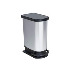 Trash can with pedal Rotho 50L PASO black-silver