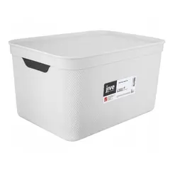 Storage basket with lid Rotho DECO 16L white