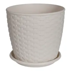 Пластиковый горшок с поливом Aleana Ротанг 24x22 белая роза