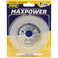 Лента двухсторонняя прозрачная HPX Maxpower HT1905 5Mx19MM
