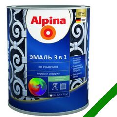 Грунт-эмаль по ржавчине 3 в 1, цвет:Alpina зеленый RAL 6002 0,75L