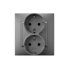 Розетка OSPEL 2 82x88x22 с заземлением серая