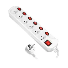 Extension cable ORNO 6x1.5m 3x1.5mm Schuko switch white