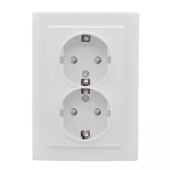 როზეტი დამიწებით შტორებით EKF ERR16-128-100 2 განყოფილებიანი თეთრი