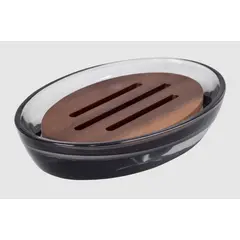 Мыльница Bisk Figo Wood/Glass Dark Grey