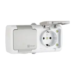 Power socket grounded with curtain, with lid EKF EFR16-129-30-54 IP54 2 sectional grey