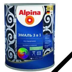 Enamel soil on rust 3 in 1, color:Alpina black RAL 9005 0,75L