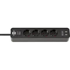 დამაგრძელებელი 4 Brennenstuhl 1,5მ 2 USB ამომრთველი შავი