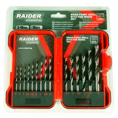 ნაკრები ბურღების ხისთვის Raider 157791 3-10 მმ 15 ც