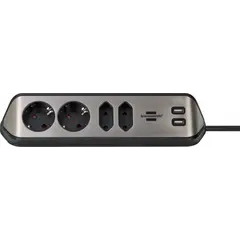 დამაგრძელებელი კუთხე 4 Brennenstuhl 2მ 2 USB ვერცხლისფერი შავი