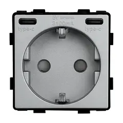 როზეტი Socket Style დამიწებით და შტორებით ჩარჩოს გარეშე 16A USB C+C 20W ნაცრისფერი