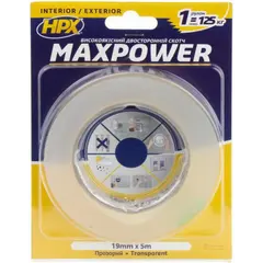ლენტი ორმხრივი გამჭვირვალე HPX Maxpower HT1905 5Mx19MM