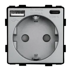 როზეტი ჩარჩოს გარეშე Socket Style 16A დამიწებით და შტორებით USB A C 3.1A 20W ნაცრისფერი