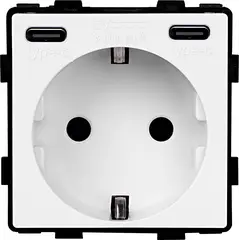 როზეტი Socket Style დამიწებით და შტორებით 20W 16A USB C+C ჩარჩოს გარეშე თეთრი