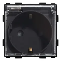 როზეტი ჩარჩოს გარეშე Socket Style 16A დამიწებით და შტორებით გამჭვირვალე თავსახურით შავი