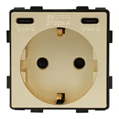 Socket Style Grounding Curtain 16A USB C+C 20W Gold