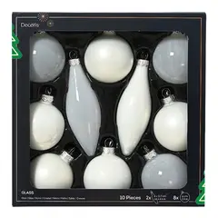 ნაძვის ხის სათამაშოები Baubles glass winter white 6 cm 10 pcs