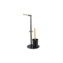 Rack with brush and paper holder Plain Black Bambo 76180
