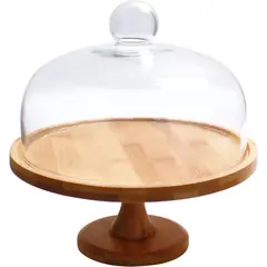 Деревянная тарелка для торта со стеклянной крышкой MG-1532