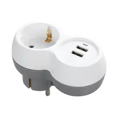 Разветвитель ORNO 1 Schuko 2 USB-А бело-серый