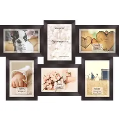 Рамка дерев мультирама со стеклом на 6 фото Palitra М615/3007-1 темно-вишневая