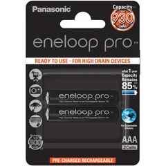 ნიკელ-ლითონის ჰიდრიდის აკუმულატორი Panasonic eneloop Pro AAA 930mAh2ც.