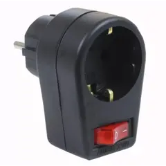 Переходник Almera Schuko с выключателем чёрный
